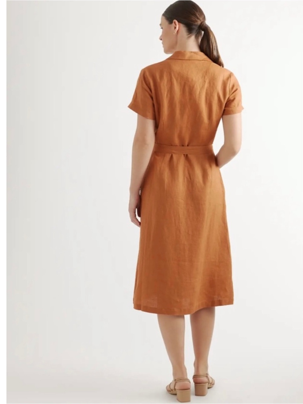Quince Terracotta 100% European Linen Button Front Belted Midi Dress Size XS - Picture 2 of 14